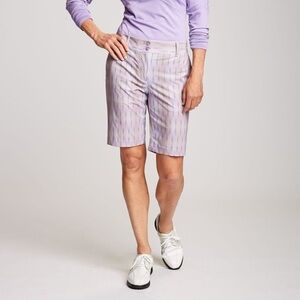 Purple Bermuda Shorts with Vertical Stripes and Relaxed Fit
